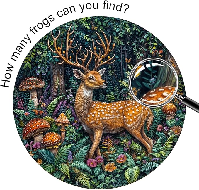 Wooden Puzzles for Adults, Wooden Jigsaw Puzzles for Adults-Seek and Find Frogs, Forest Elk Unique Shaped Wood Puzzles Adult, Creative Gifts for Friends Family Game, Home Decor (11.4 * 11.4in 200pcs)