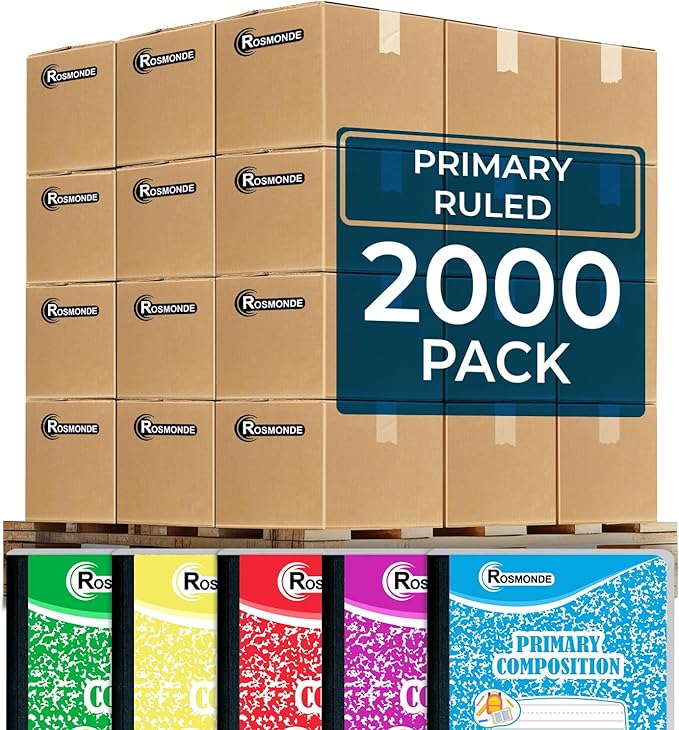 2000 Pack (Pallet) Composition Notebooks Bulk, Primary Ruled, Full Pallet of Composition Notebooks, 200 Pages (100 Sheets), 9-3/4 x 7-1/2, Bulk Notebooks for Grades K-2, 4-7 Days Transit