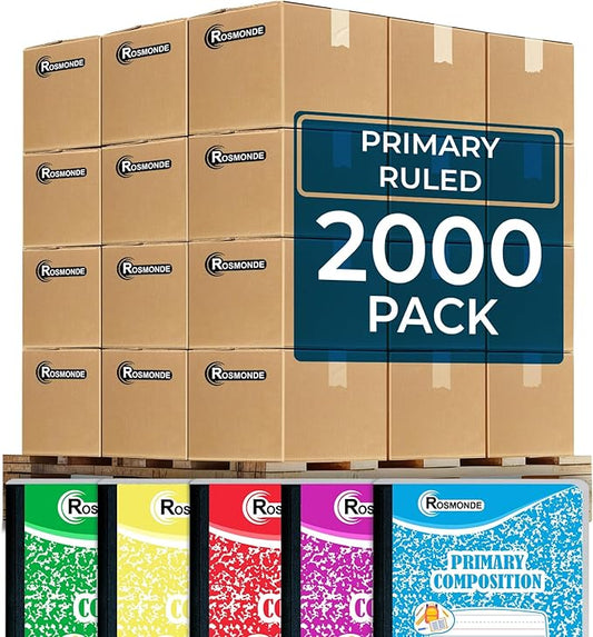 2000 Pack (Pallet) Composition Notebooks Bulk, Primary Ruled, Full Pallet of Composition Notebooks, 200 Pages (100 Sheets), 9-3/4 x 7-1/2, Bulk Notebooks for Grades K-2, 4-7 Days Transit