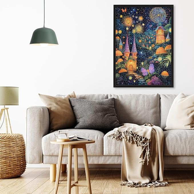 Wonderful Mushroom House Night Jigsaw Puzzles for Adults 1000 Pieces, Brain Challenging Shaped Puzzle for Game Night, Family, Friends, Size is 26.6 x 19.2