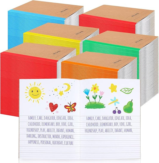 Henoyso 100 Pack Bulk Primary Composition Notebooks for Kids - Wide Ruled Journal with Picture Space, 60 Pages, Rainbow Spine, 9.75 x 7.5 in for Office, School, Journaling, Back to School Supplies