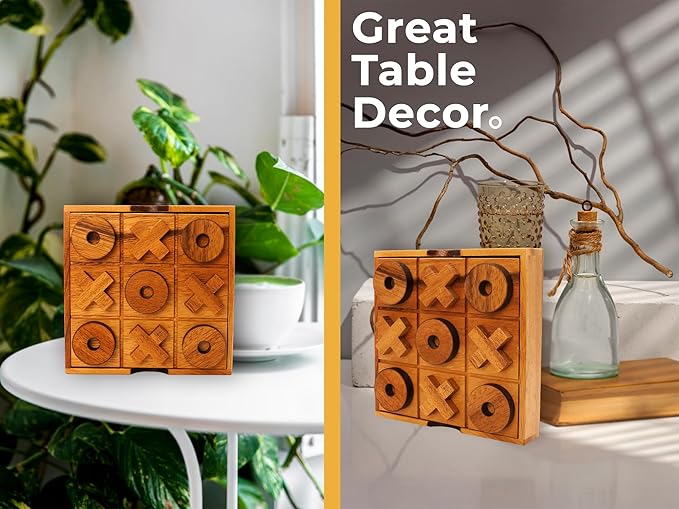 BSIRI Wooden Tic Tac Toe Game - Brain Teaser Puzzles for Adults Kids Games and Unique Gifts for Kids, Coffee Table Decor Living Room Decor Modern Wood Decor (5.5 Inch)