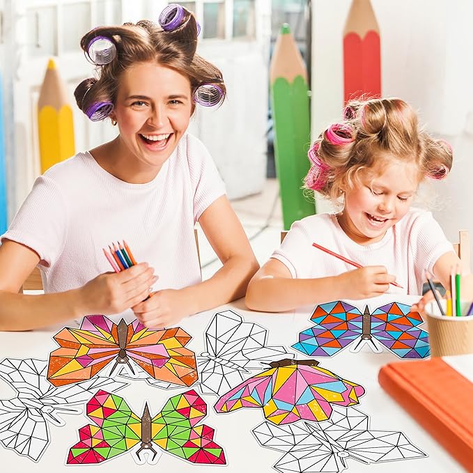 BeYumi 83Pcs Color Your Own Butterfly Kit for Kids DIY Coloring Craft Kit Coloring Spring Butterfly Ornament Geometric Card Decor School Classroom Springtime Party Activity Art Craft Project