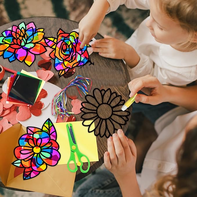 EggSun 36 Sets Flower Suncatchers Craft Kit for Kids Ornaments Stained Glass Window Arts and Crafts Kit for Classroom Holiday Birthday Projects Home Party Favors Decorations Ages 4 8 12