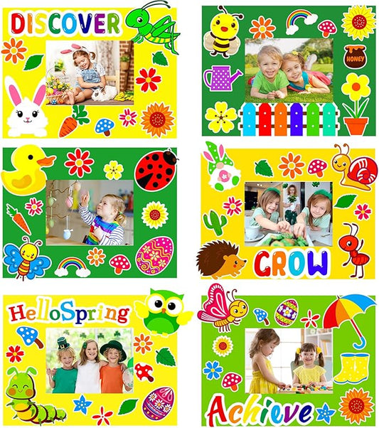 30 Packs Spring Craft Kits for Kids Bulk Springtime DIY Picture Frame Craft Flower Butterfly Easter Art Craft Mothers Day Craft Party Favors Home Classroom Game Activities Bulletin Board Decoration