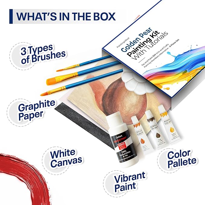 Painting4Real DIY Painting Kits for Adults and Kids with Video Tutorials: Learn How to Paint Golden Pear – Painting Set & Art Supplies Kit, Ideal for Modern Farmhouse Art – 9 Piece Acrylic Paint Set