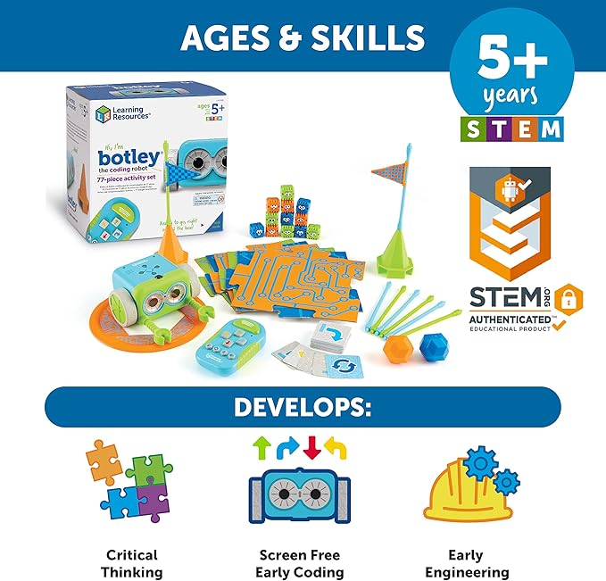 Learning Resources Botley The Coding Robot Activity Set - 77 Pieces, Ages 5+, Screen-Free Coding Robots for Kids, STEM Toys for Kids, Programming for Kids, for Kids