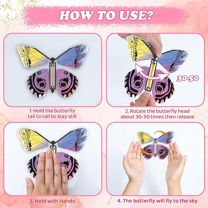 36-Pack DIY Butterfly Craft Kit for Kids - Includes 23 Paper Butterflies and 13 Color Pens, Make Your Own Rubber Band Wind Up Butterfly Toy, Perfect for Party Games, School Activities, Surprise Cards