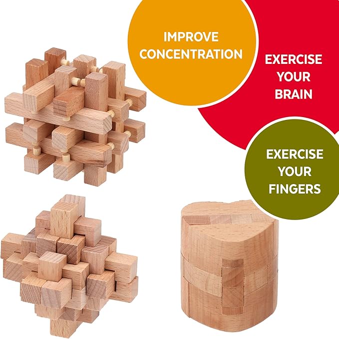 Sharp Brain Zone Wooden Brain Teaser Puzzles for Adults & Kids (Heart Cube Puzzle)