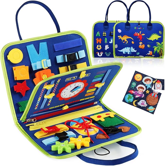 Guolely Busy Board Montessori Toy for 3-6 Year Old Toddlers - Educational Activity Developing Sensory Board for Fine Basic Dress Motor Skills - Travel Toys for Plane Car, Gift for Boys Girls