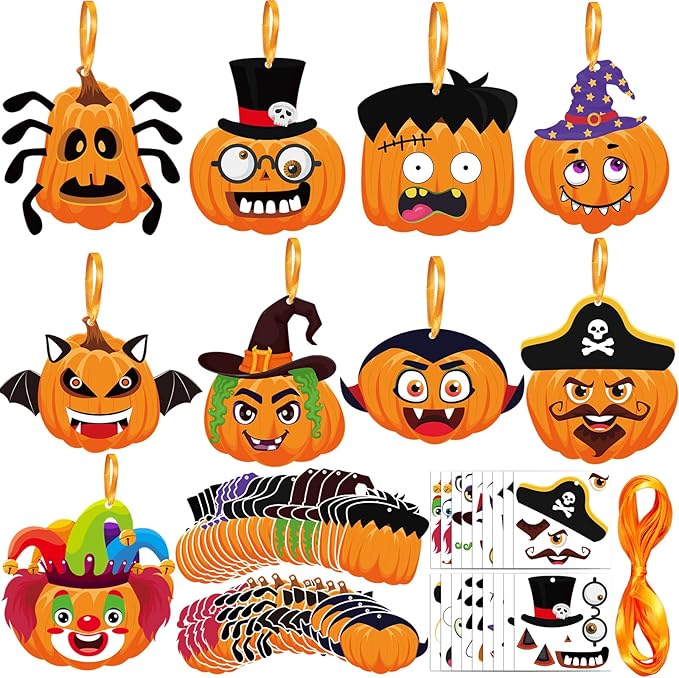 36 Set Halloween Pumpkin Crafts Kit Halloween Crafts Pirate Sticker DIY Craft Witch Pumpkin Decoration Hanging Ornaments for Classroom Home Activities Birthday Party Supplies