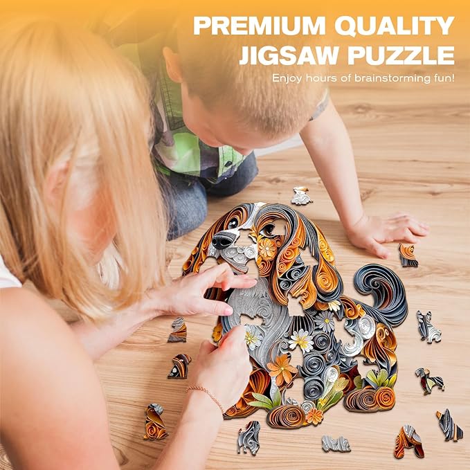 Wooden Puzzles for Adults - Paper Dachshund Wooden Jigsaw Puzzle - Unique Animal Shaped Wood Puzzles Adult - Christmas Birthday Gifts for Adults/Friends/Family - 95pcs 8.5 * 7.5in