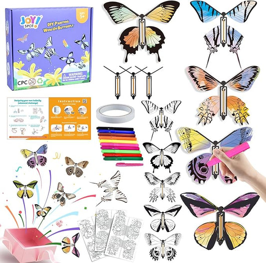 20 Pack Painting Butterfly Craft Kit for Kids, Rubber Band Wind Up Butterfly Toy, Kids Arts Craft Kit, 8 Paper Butterflies and 12 Color Pens, Make Your Own Magic Butterfies,Party Game,School Activity