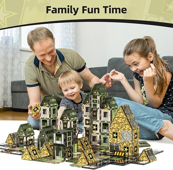 GobiDex Army Magnetic Tiles Road Set Building Toys for Boys 3+ Year Old, STEM Military Magnetic Blocks for Toddlers Construction Toys, Sensory Magnets for Kids Birthday Gifts Boys & Girls 48PCS