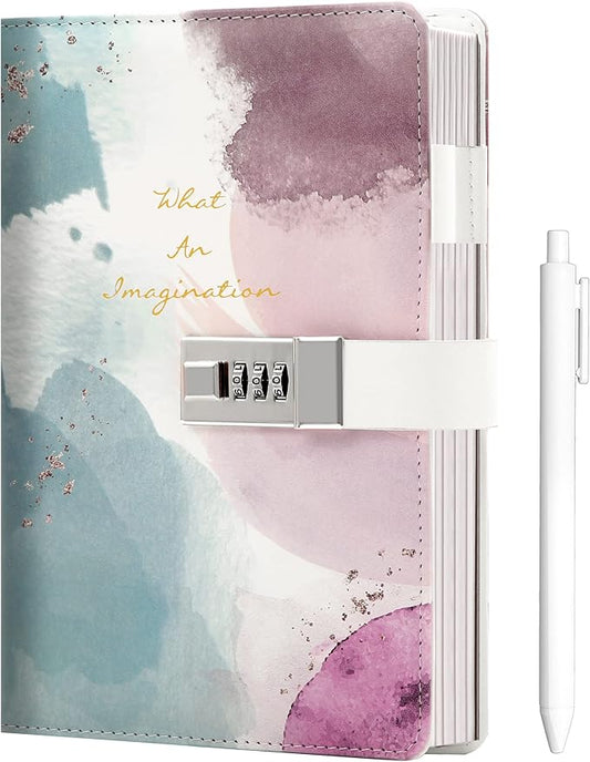 CAGIE Diary for Girls Age 8-12 Gifts for 9 10 11 12 Year Old Girls Diary with Lock, Spilling Ink Design 192 Pages Lock Diary with Pen, 5.7 x 8.5 Inch Birthday Gifts for Girl Journal with Lock