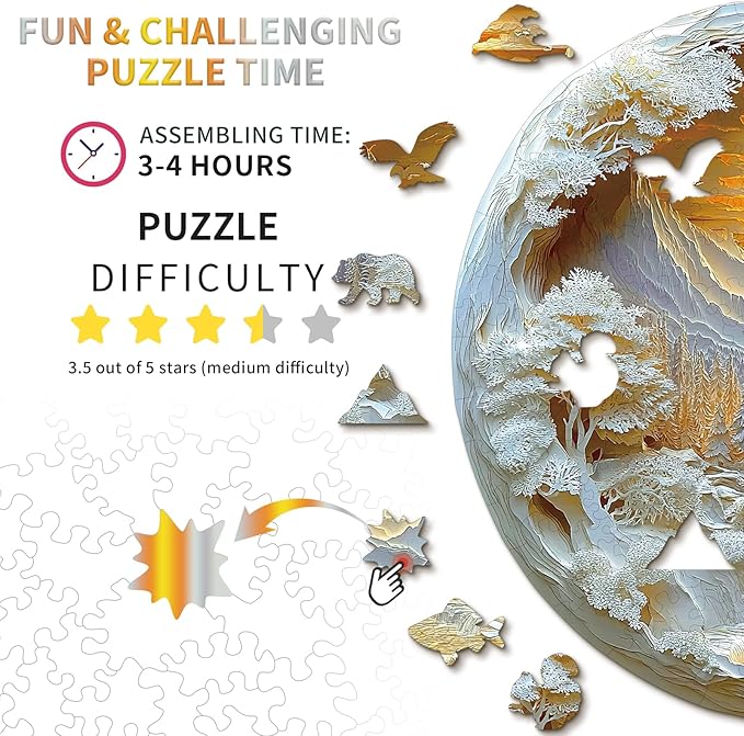 KAAYEE Wooden Puzzles for Adults, 3D Visual Effect Sunrise in The East Wooden Jigsaw Puzzle Unique Shape Wood Puzzle Adult, Birthday Gifts for Puzzle Lovers Family Games (M-11.2 * 11.2 in-177pcs)