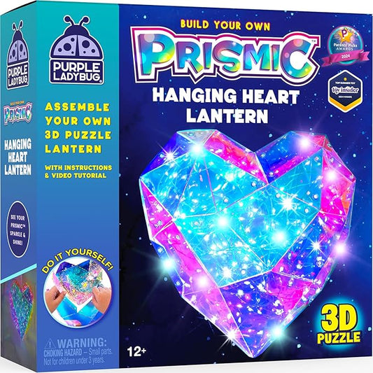 Prismic Heart-Shaped DIY Lantern Craft Kit - Brithday Gifts for Kids 8-12, Gifts for 8-12 Years Old Summer, 3D Light-Up Room Decor for Girls, Creative Night Light Arts & Crafts Set for Kids