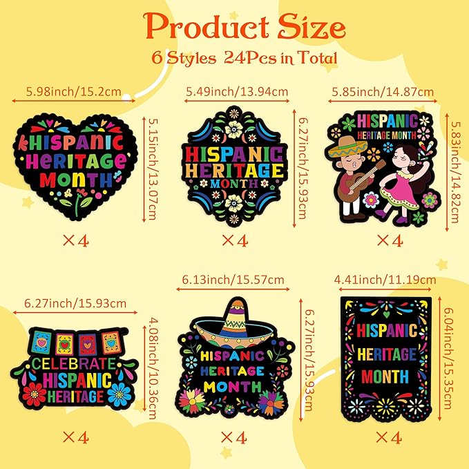 Dvbonike 24Pcs Hispanic Heritage Month Crafts for Kids - Color Your Own Spanish Craft Kit Latino American National Decor Coloring Card DIY Drawing Party Gifts Home Classroom Art Activity Supplies