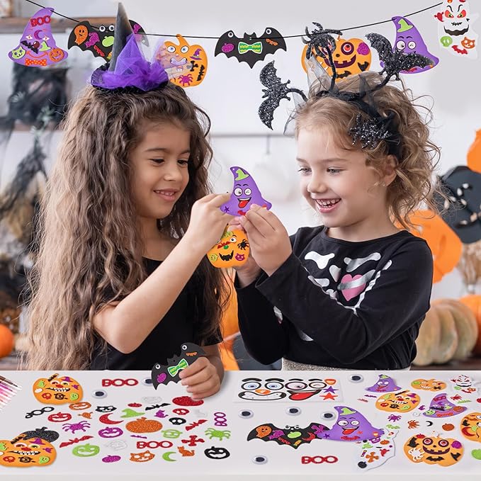 448 PCS Halloween Crafts - Foam Stickers Pumpkins, Ghosts, Bats & Witches Hat Decorations DIY Craft Kit for Party Favors & Activities