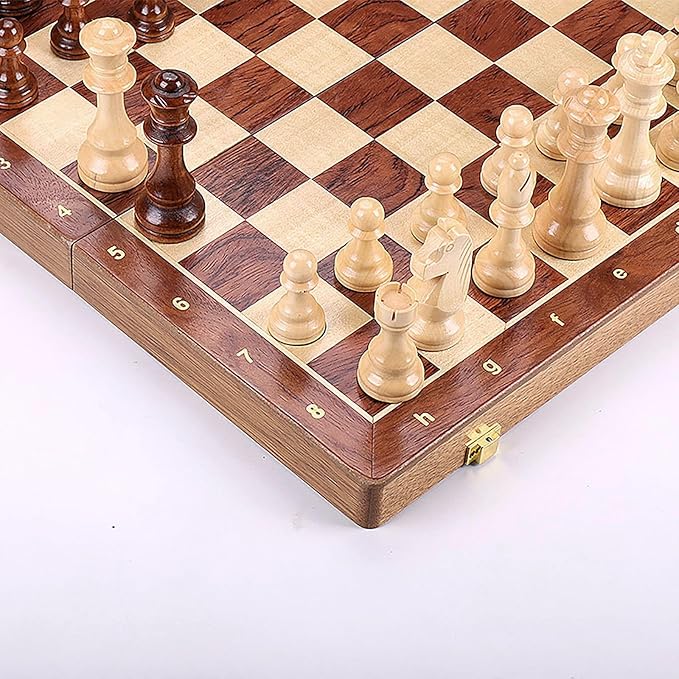 15" Folding Walnut Chess Set with Storage - Tournament-Size Portable Chess Board for Adults, Travel, Family Game Night, Gifts