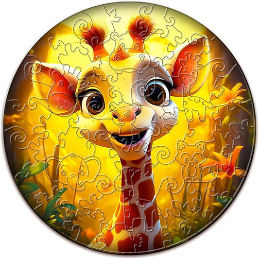Wooden Puzzles for Kids Ages 4-6 - Giraffe Puzzle (11.4 x 11.4 in) - 50 Piece Puzzles for Kids - All Pieces Unique Shape - Gifts for Boys Girls Toddlers Ages 3-5 2-4 Year Old