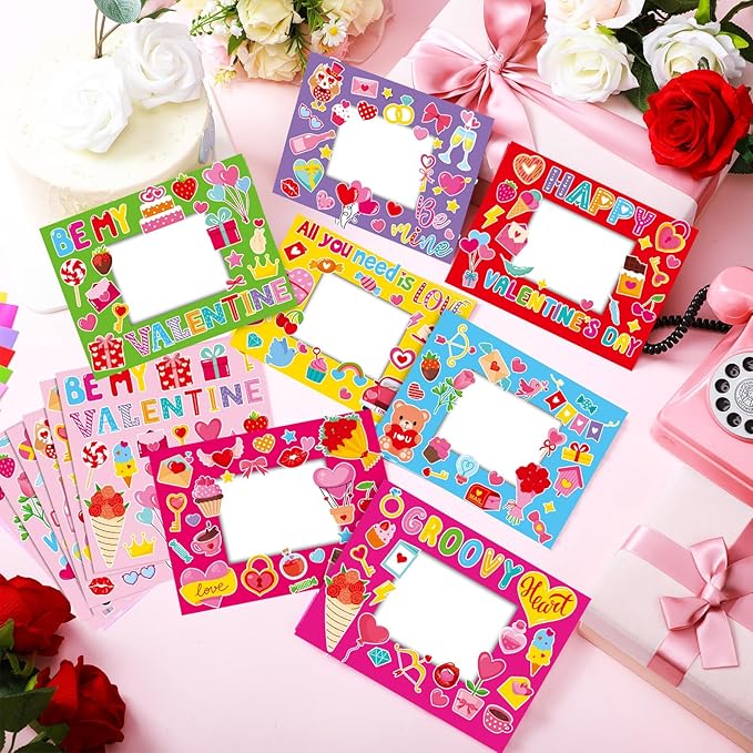 Jetec 48 Set Valentine's Day Picture Frame Craft Kits DIY Valentines Photo Frame Craft Gift with XOXO Heart Stickers for Valentine's Day Home Party Decoration School Classroom Activities