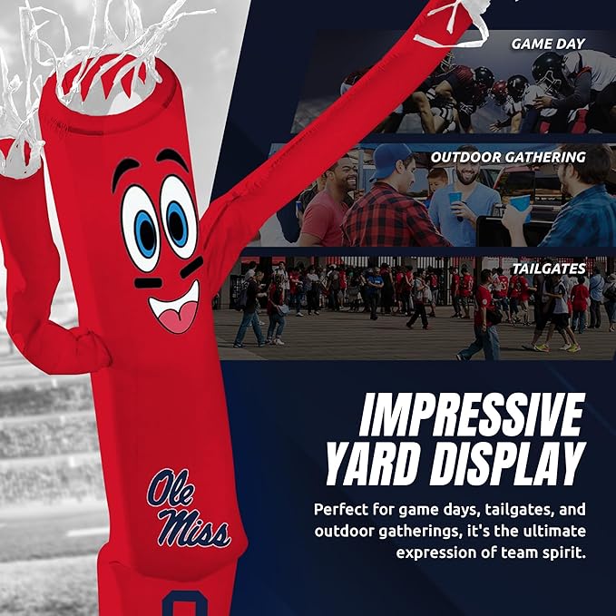 NCAA Mississippi Ole Miss Football Wacky Waving Inflatable Tube Guy with LED Lights & Built-in Blower - 6" x 36" x 96" Inflatable Tube Man Crazy Sports Fan Outdoor Party Decoration