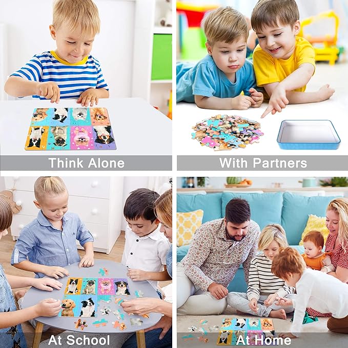 LELEMON Puzzles for Kids Ages 4-6,Dog 60 Piece Puzzles for Kids Ages 4-8,Children Jigsaw Puzzles Kids Puzzles in a Metal Box,Educational Learning Puzzle Toys for Girls and Boys