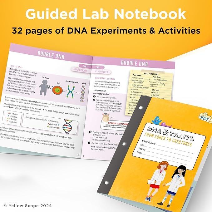 Genetics Science Kit - DNA & Traits Kit, Metal Lab Tools, Ages 8-12 - Hands-On STEM Science Experiment & Educational Toy - Genetics Lab Setup