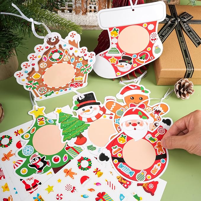 24 PCS Christmas Picture Frame Ornaments Paper DIY Photo Frame Craft Set Hanging Decorations For Christmas Tree Decor (Cute)