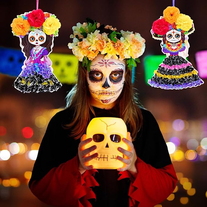 Fennoral 8 Pack Day of The Dead Poke in Art for Kids Make You Own Day of The Dead Craft Kits DIY Poke EVA Foam Sugar Skull for Classroom Art Activity Dia De Los Muertos Halloween Decoration