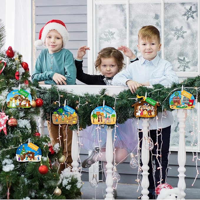 36 Pack Make a Nativity Scene Christmas Nativity Craft Kits Nativity Scene Hanging Ornaments Religious Christian Craft Kits for Holy Night Christian Religious Party Supplies 6 Styles