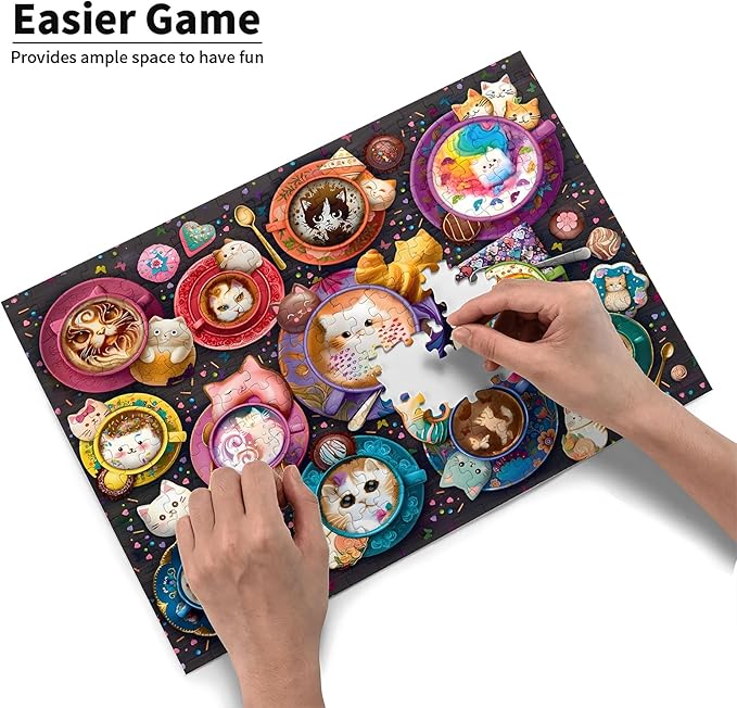 300 Pieces Cat Wooden Puzzle, Latte Cat, Stress Relief Toys Children's Learning Supplies Puzzle Toys Parenting Games Great Gifts Jigsaw Size: 15.7 x 11 in and 1:1 Original Picture Poster