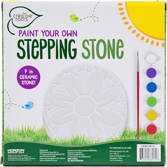 Creative Roots Mosaic Flower Garden Stepping Stone Kit, Includes 7-Inch Ceramic Stone & 6 Vibrant Paints, DIY Stepping Stone Kit for Kids Ages 6+