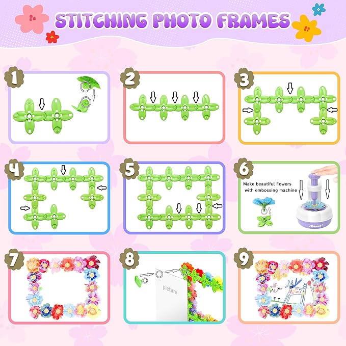 GirlsHome 300+PCS Fabric Flower Bouquets Toys, DIY Flower Crafts Kits for Kids, Arts and Crafts for Kids Ages 6-8 Girls, Build Flower Bouquet, STEM Educational Toy Preschool Gifts (White Purple)