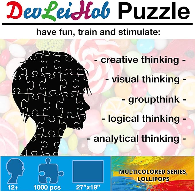 Jigsaw Puzzles 1000 Pieces for Adults and Kids Hard Puzzles Large Thousand Pieces Candy Puzzle Lollipops Board Size 27''x19''