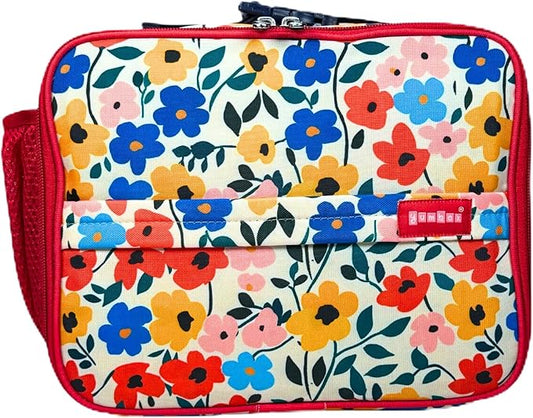 Yumbox Kids Lunch Bag, Holds Lunch Box and Water Bottle, 3 Ways to Carry, Zip Closure, Inside Zipper Netting, Wipe Clean Fabric with EVA lining for extra insulation, Poppy Flowers