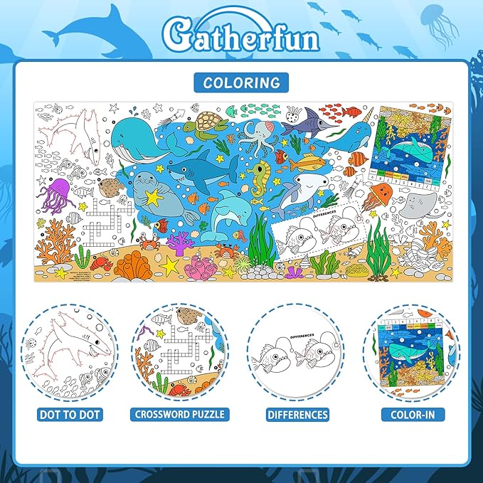 Gatherfun Under The Sea Party Giant Coloring Poster - 31.5x 72 Inches - Versatile Classroom Wall Décor & Birthday Activity - Sea Animal Poster or Table Cover for School Parties and Special Events