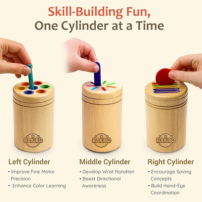 Montessori Color Sorting Toy for Toddlers Ages 1-5 – Wooden Fine Motor Skills Toy with Pegs, Sticks, Lids & Discs – Sensory Educational Activity – Gift-Ready in Box Learning Toy