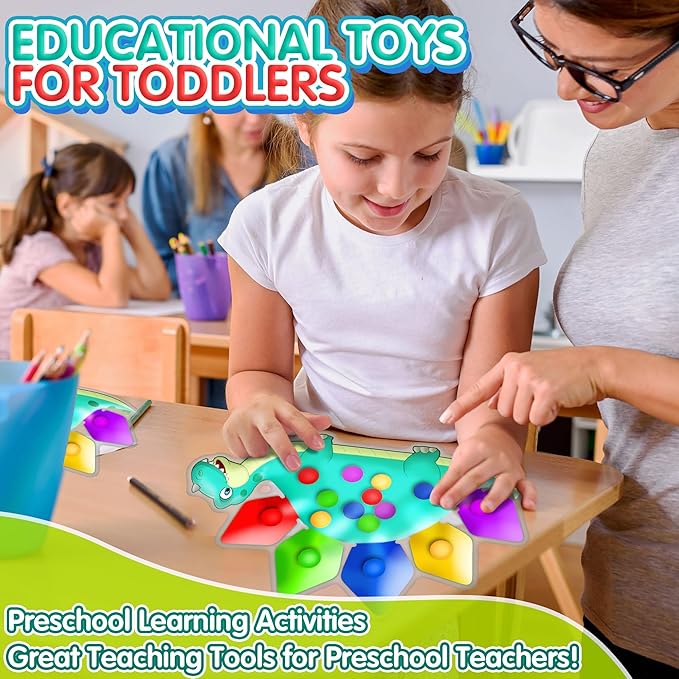 Dinosaur Color Sorting Sensory Toy for Toddler Activities Fine Motor Matching Game Roadtrip Travel Essential Autism Fidget for Preschool Classroom Christmas Stocking Stuffers Gift for Kid 3-5 Year Old