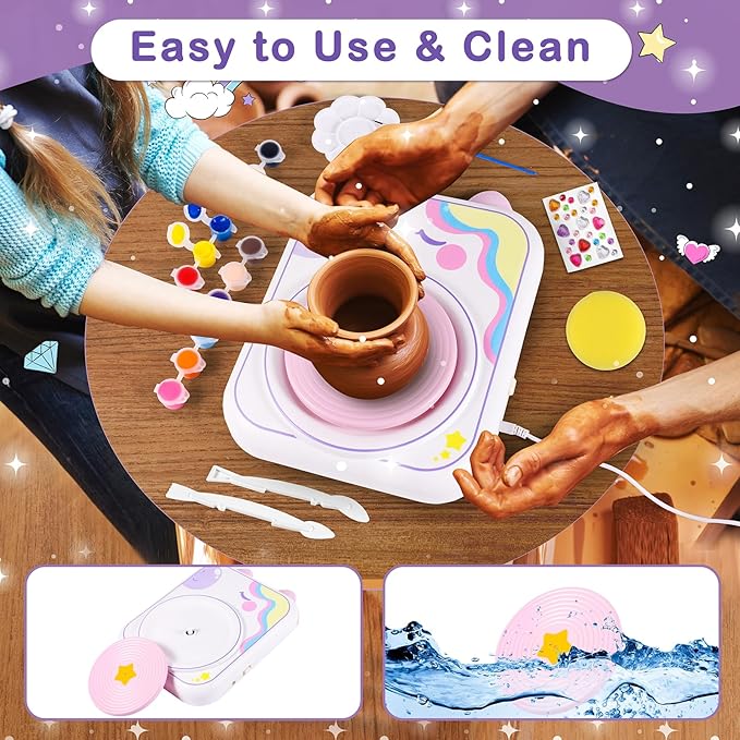 Pottery Wheel for Kids,Art Supplies Arts & Crafts Kit, Crafts Toys for Girls 8-12, Pottery Studio Craft Kit with 4 Pack Air-Dry Clay,Girls Toys Birthday Christmas Gift for Kids Ages 6 7 8 9 10 11 12+