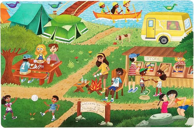 Upbounders® 48 Piece Jumbo Floor Puzzle for Kids | Jigsaw Puzzle with Large Pieces & Storage Box | Multicultural Preschool Puzzle (Camping Outdoors Theme)