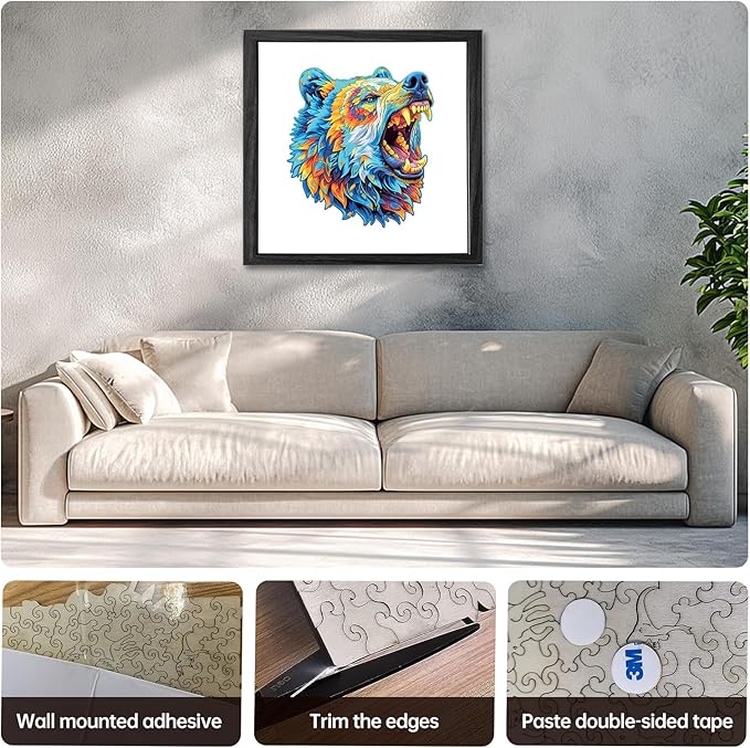 Wooden Puzzles for Adults,Bear Design Jigsaw Puzzles 300 Piece,Thanksgiving Birthday Gifts Family Game,Unique Shape Puzzle Challenge 14.9 x 14.9 Inch