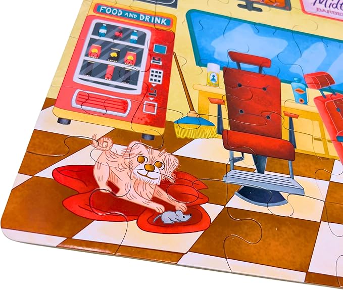 Upbounders- A Day at The Barbershop 48 Piece Floor Puzzle, Beginner Puzzle for Toddlers Kids - African American Boy - Ages 4-8 (Multicultural)