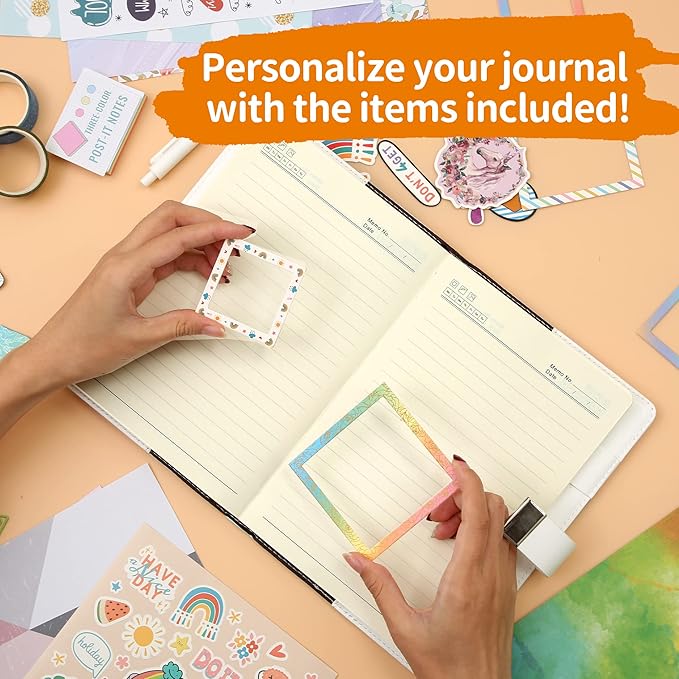 CAGIE DIY Journal Set for Girls Age 8-12, Gifts for 9-11 Year Olds, Diary with Lock for Girls' Birthday Gift, Personalize and Decorate Scrapbooks Kit