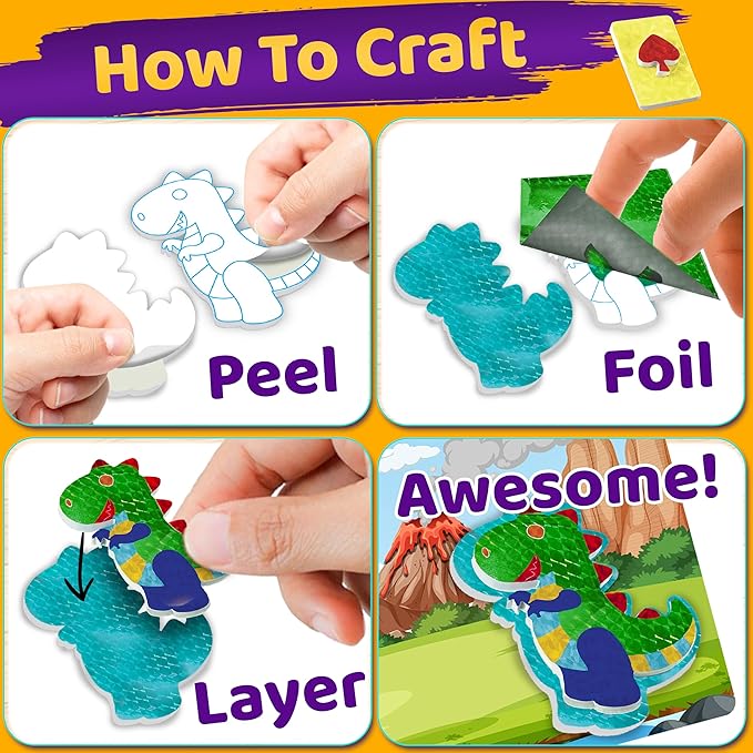 Foil Creative Art Kit for Kids, Fun Craft Set with Triple-Layer 3D Stickers & Foil Sheets – Creative Arts & Crafts for Birthday Party, Girls, Boys DIY Activity, Travel Toys, Gifts for Ages 4 5 6 7 8 9