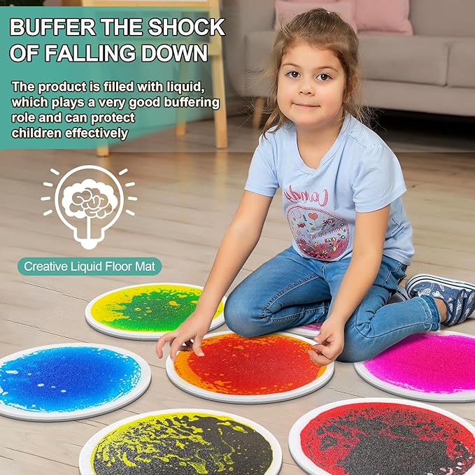 Sensory Circles Mats Liquid Tiles - Pack of 9 Round Sensory Floor Pads for Kids Autism Classroom