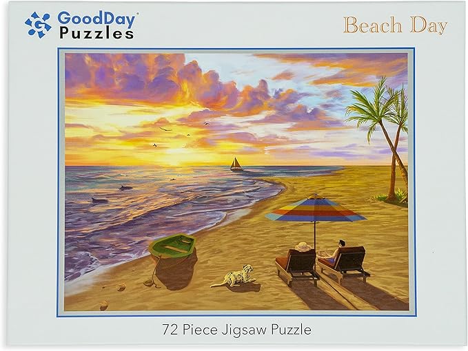 Large Piece Jigsaw Puzzle – Easy, Colorful Puzzle for Seniors, Dementia & Memory Activities, Elderly Gifts, 72 Pieces, Beach Day