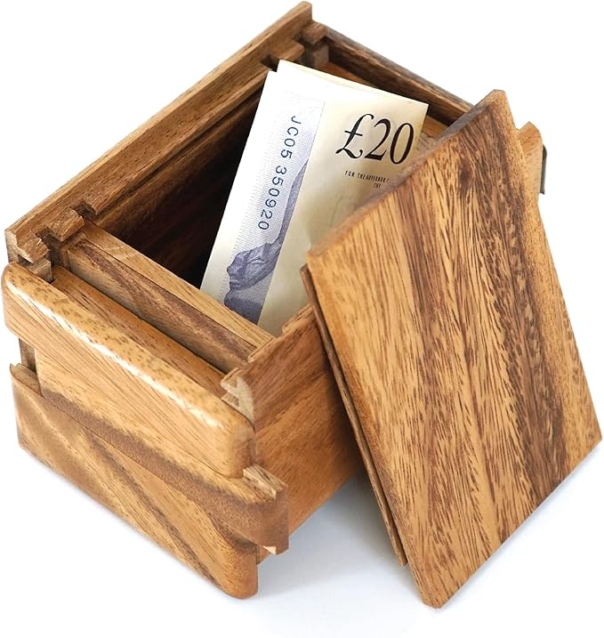 BSIRI Magic Sliding Box- Secret Box Brain Teaser Wooden Puzzle Boxes with Hidden Compartments. Ideal Mystery Jewelry, 3D Puzzle Lock Box, Gift Card, and Money Puzzle Box