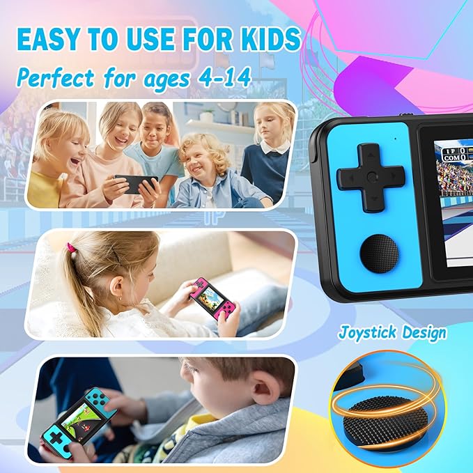Beico 32 Bit Kids Handheld Games Preloaded 139 Video Games,Portable Electronic Toys with 3.0" IPS Screen Rechargeable Battery,Gaming System Birthday Gifts for Boys Girls Ages 4-12 (Blue-Red)
